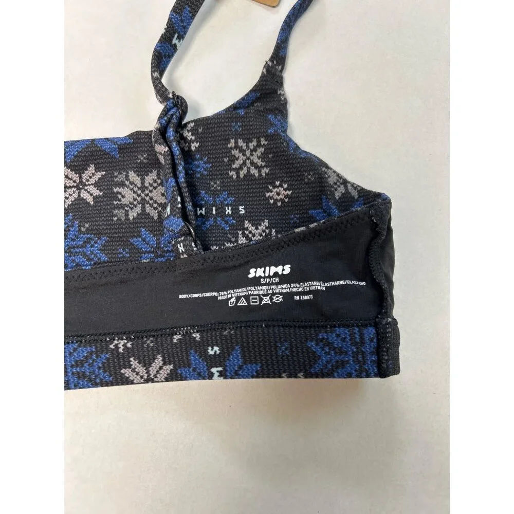 SKIMS Fits Everybody Scoop Bralette Onyx Snwflk Fairisle & Navy Sz Small 2pc NWT - Picture 7 of 8